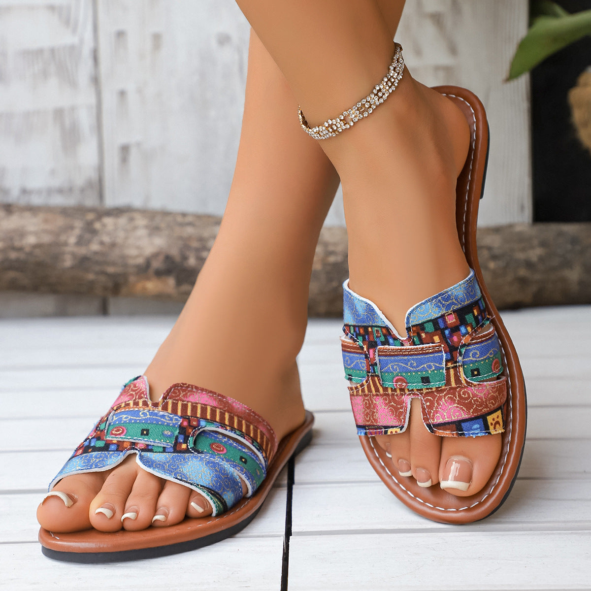 Damen Sommerliche Pantoletten mit funkelndem Design und ergonomischer Fußbettung R&B