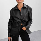 Damen Kunstleder Hemdbluse R&B