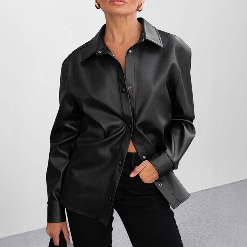 Damen Kunstleder Hemdbluse R&B