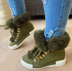 Damen Sportliche High-Top Sneaker mit flauschigem Kunstfellkragen R&B