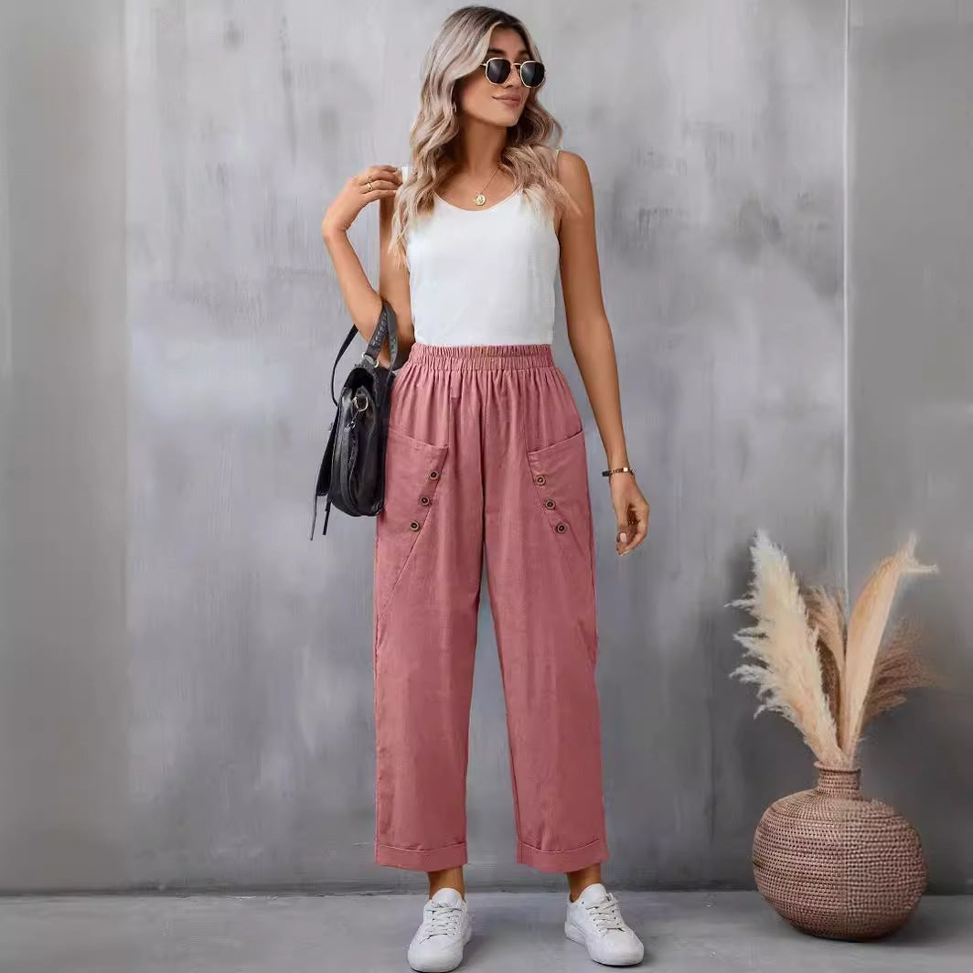 Damen elegante Freizeitpants mit Knopfdetails R&B
