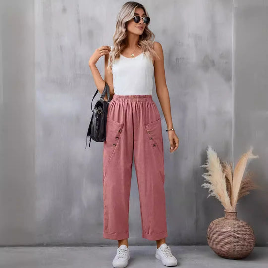 Damen elegante Freizeitpants mit Knopfdetails R&B