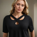 Damen Kurzarmshirt mit Kreuz-Ausschnitt R&B