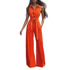 Damen Eleganter Jumpsuit mit schickem Kragen und Taillengürtel R&B