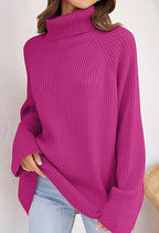 Damen Feinstrickpullover mit hohem Kragen und weitem Schnitt R&B