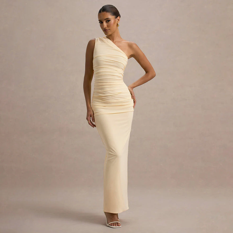 Damen Langarm-Maxikleid mit asymmetrischem Schnitt und raffinierten Drapierungen R&B