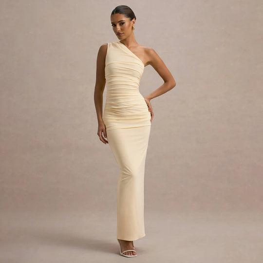 Damen Langarm-Maxikleid mit asymmetrischem Schnitt und raffinierten Drapierungen R&B