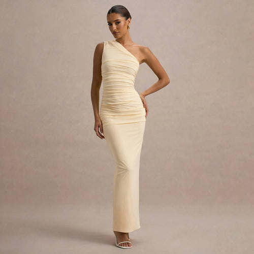 Damen Langarm-Maxikleid mit asymmetrischem Schnitt und raffinierten Drapierungen R&B