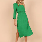 Damen Asymmetrisches Plisseekleid mit Taillengürtel R&B