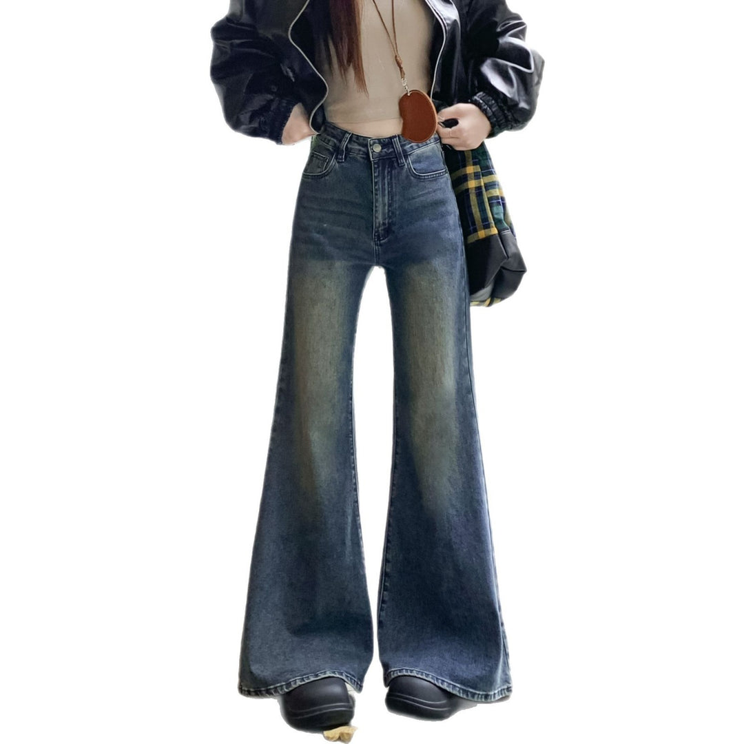 Damen weit geschnittene Flared-Jeans mit hohem Bund und modischem Design R&B