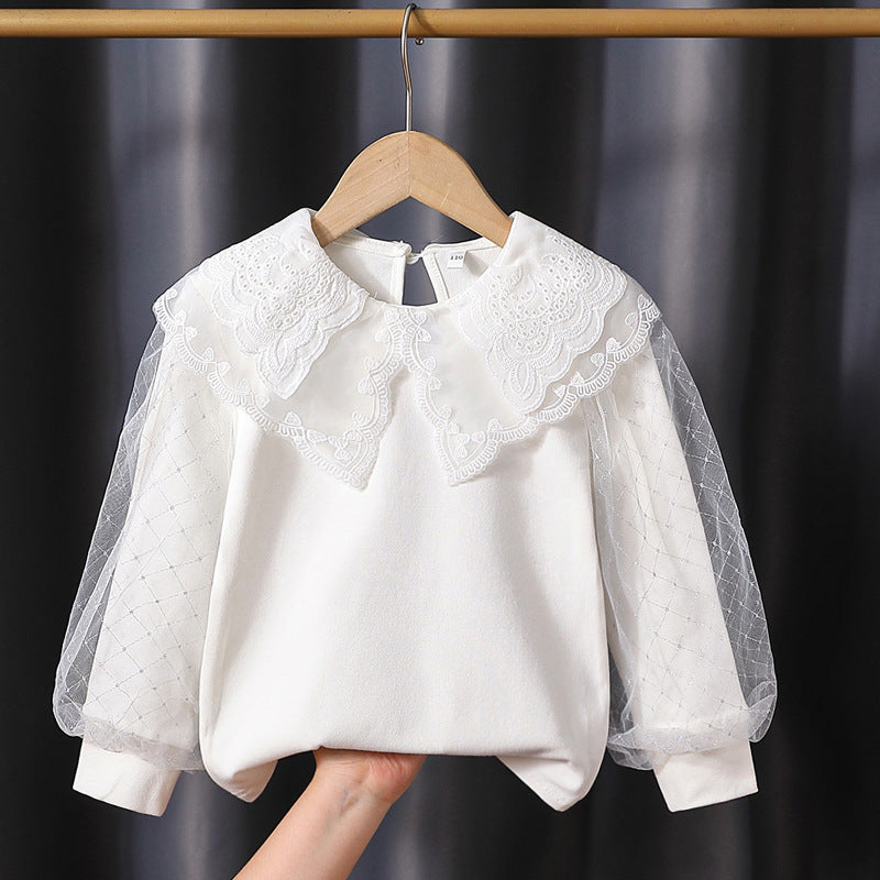 Mädchen modische Bluse mit eleganten Tüllärmeln und kunstvoller Spitzenverzierung R&B