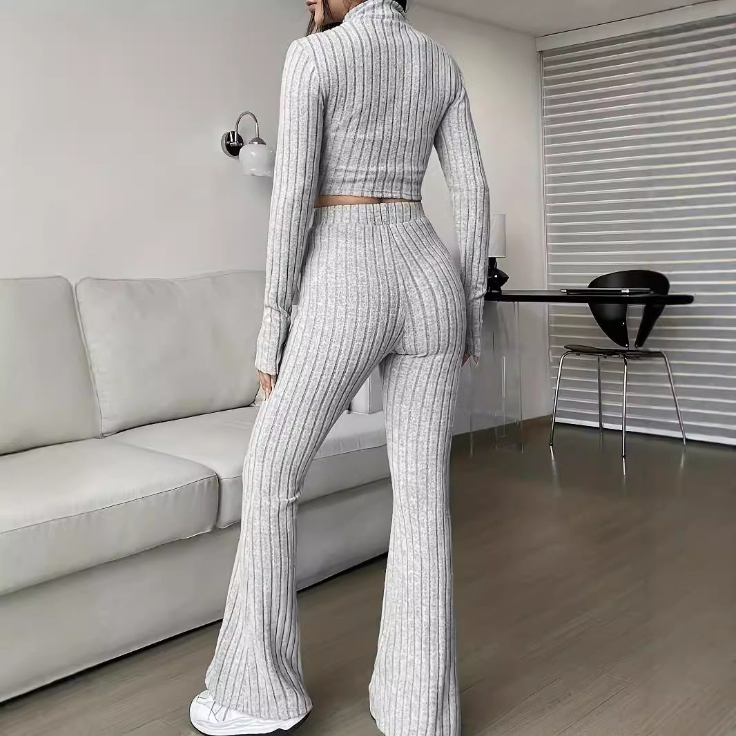 Damen Crop-Pullover und Flared Pants Set R&B