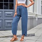 Damen weit geschnittene Freizeithose mit elastischem Bund und praktischen Taschen R&B