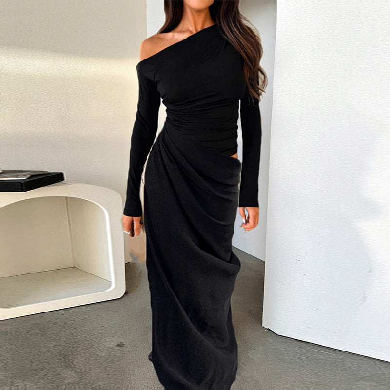 Damen elegantes Wickelkleid mit asymmetrischem Schnitt und langen Ärmeln R&B