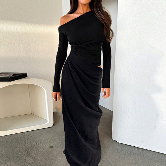 Damen elegantes Wickelkleid mit asymmetrischem Schnitt und langen Ärmeln R&B