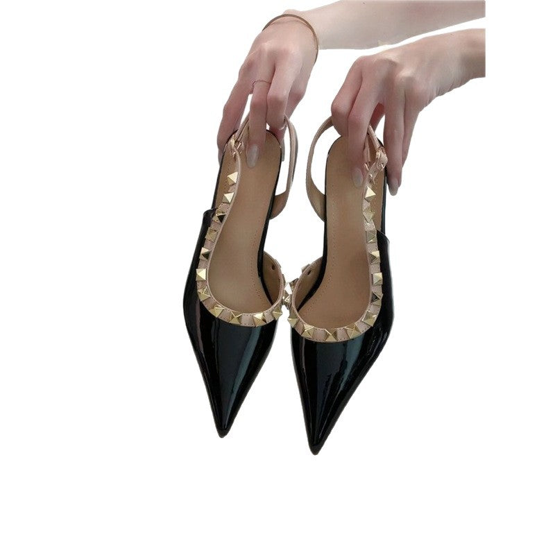 Damen Slingback Pumps mit spitzem Design und goldenen Nieten R&B