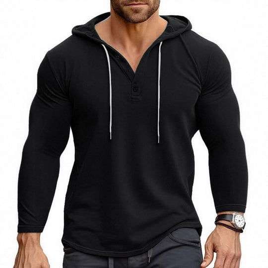 Herren Kapuzenshirt mit modernem Knopfverschluss und atmungsaktivem Stoff R&B