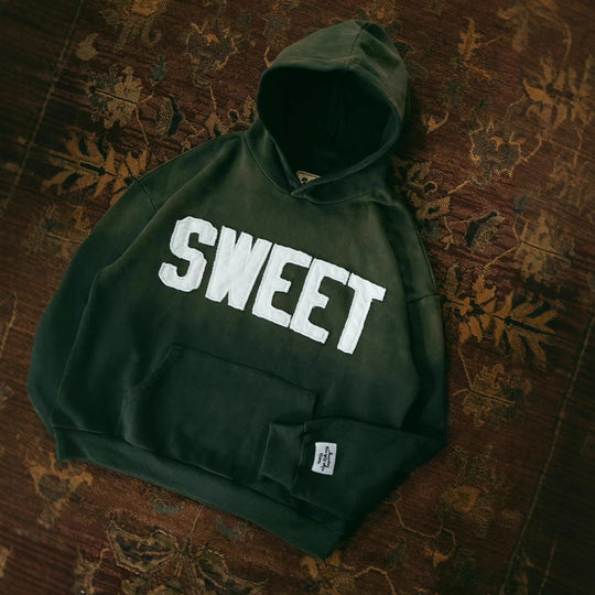 Unisex nan weit geschnittener Kapuzenpullover mit aufgesetzten Buchstabenapplikationen und Kängurutasche R&B