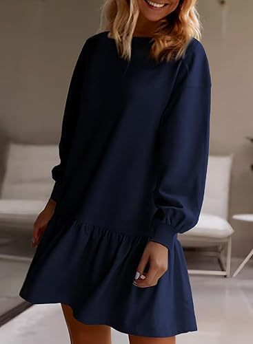 Damen lässiges Sweatkleid mit voluminösen Ärmeln und Rüschensaum R&B