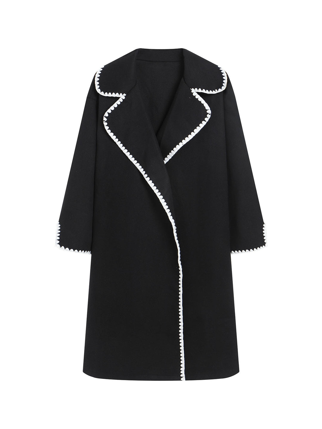 Damen eleganter Mantel mit stilvollem Umschlagkragen und kontrastierenden Ziernähten R&B