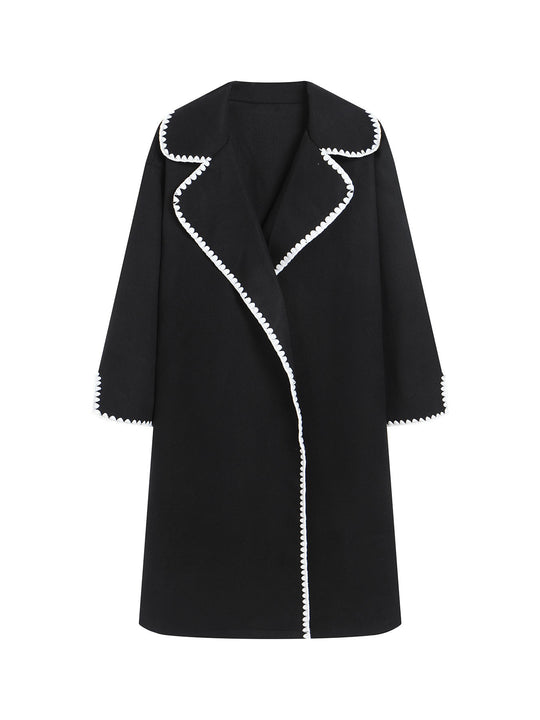 Damen eleganter Mantel mit stilvollem Umschlagkragen und kontrastierenden Ziernähten R&B