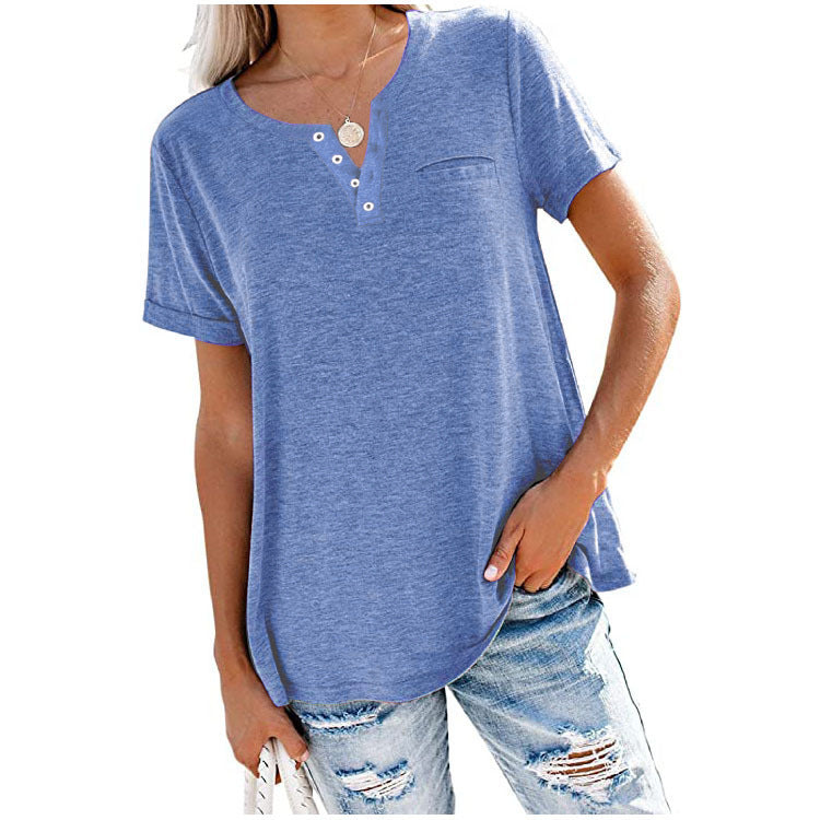 Damen hochwertiges T-Shirt mit Knopfdetail und lockerem Schnitt R&B