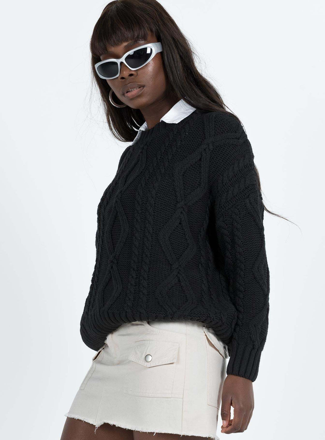 Damen Grobstrickpullover mit voluminösen Ärmeln und klassischem Zopfmuster R&B