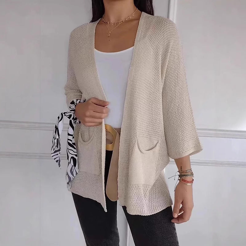 Damen luftiger Strickcardigan mit praktischen Taschen und 3/4-Ärmeln R&B