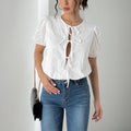 Damen Bluse mit Rüschen und raffiniertem Schnürdetail R&B