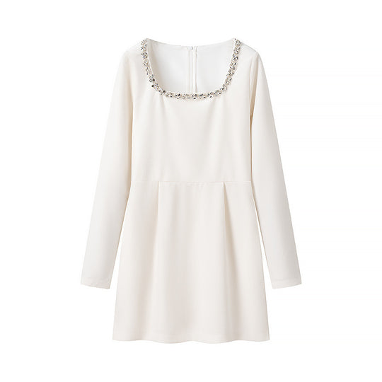 Damen elegantes Kleid mit schickem Rundhalsausschnitt und verzierter Detail R&B