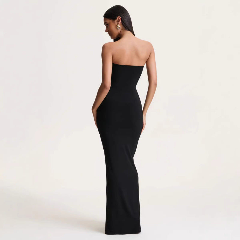 Damen Elegantes langes Abendkleid mit gerafftem Oberteil und goldener Schnalle R&B