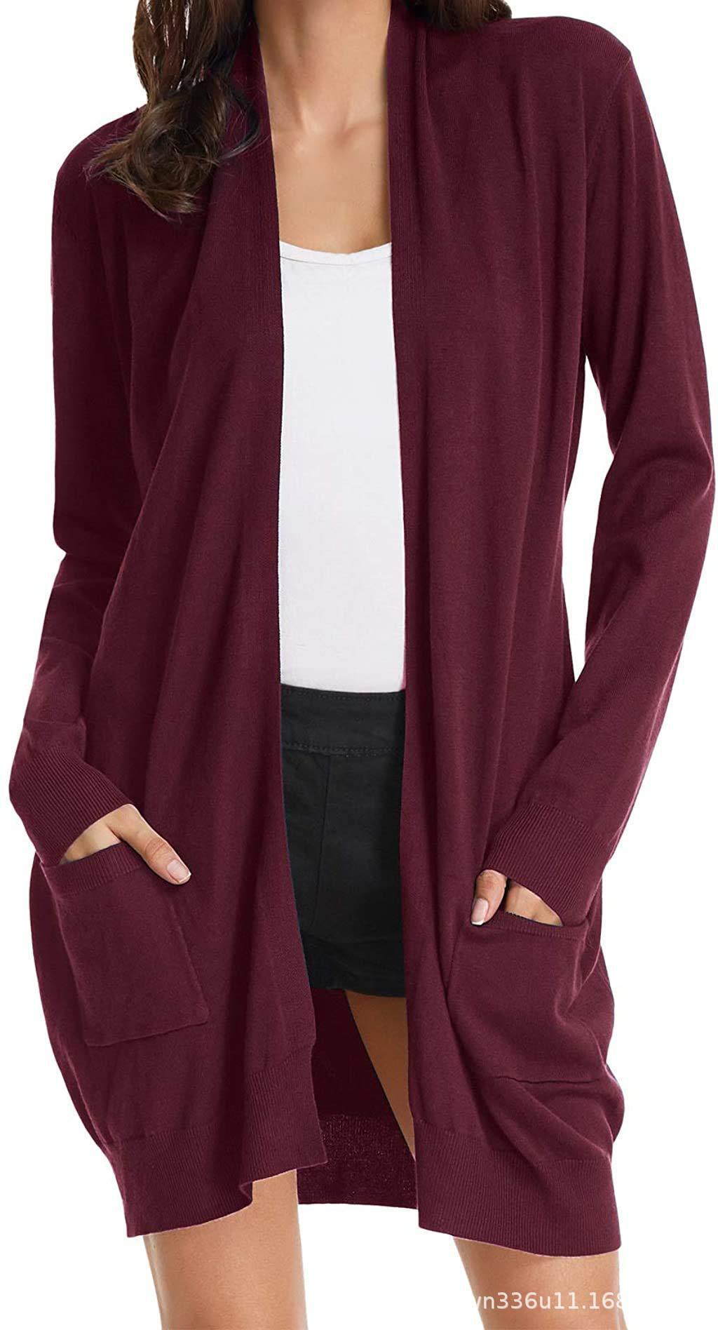 Damen Lange Strickjacke mit offenen Front und praktischen Taschen R&B