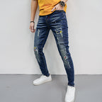 Herren Skinny Fit Jeans mit kreativen Farbklecksen und Rissdesign R&B