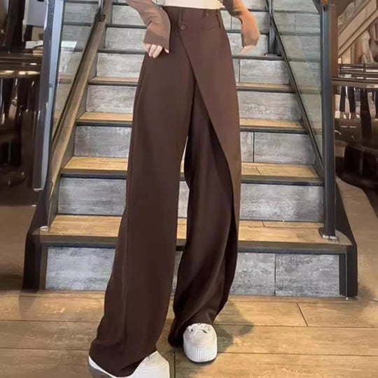 Damen elegante weit geschnittene Palazzo-Hose mit asymmetrischen Schnittdetails R&B