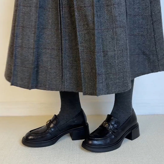 Damen elegante Blockabsatz-Schlupfschuhe mit modischem Leder R&B