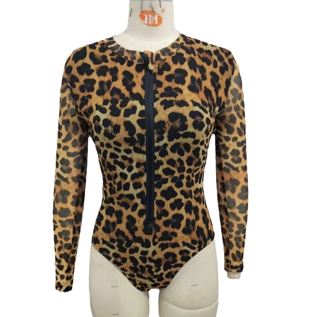 Damen Langarm Körperbadeanzug mit Schlangenprint R&B