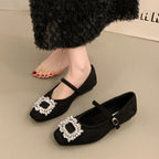 Damen Filz-Ballerinas mit eleganter Schnallenverzierung und funkelndem Kristallschmuck R&B