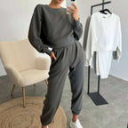 Damen nan Cropped-Sweater-Set mit V-Nahtdetail und hoher Taille Jogginghose R&B