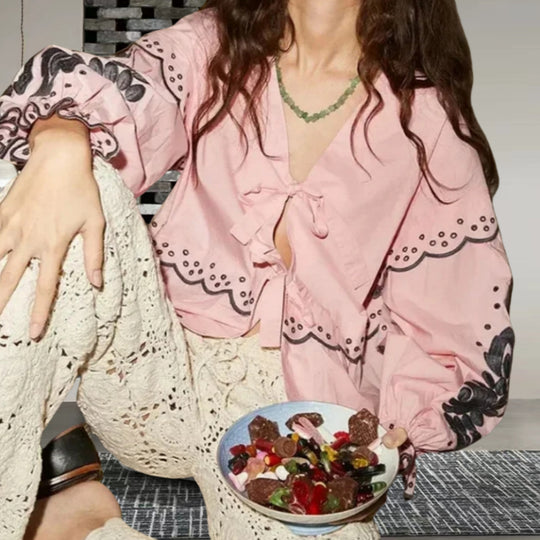 Damen Bluse mit Spitzenaufsatz und lässigem Schnitt R&B
