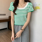 Damen cropped Streifenoberteil mit modernem Knoten-Design und elastischem Saum