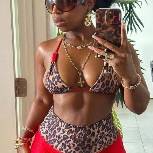 Damen Triangel-Bikini mit hochgeschnittenem Höschen und Animal-Print R&B