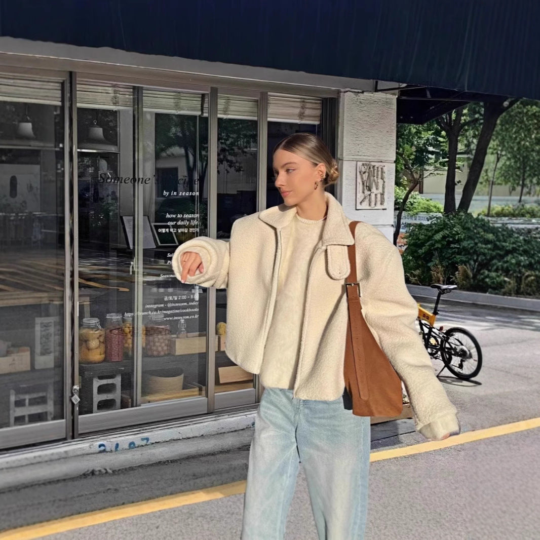 Damen kuschelige und stylische Kurzjacke R&B