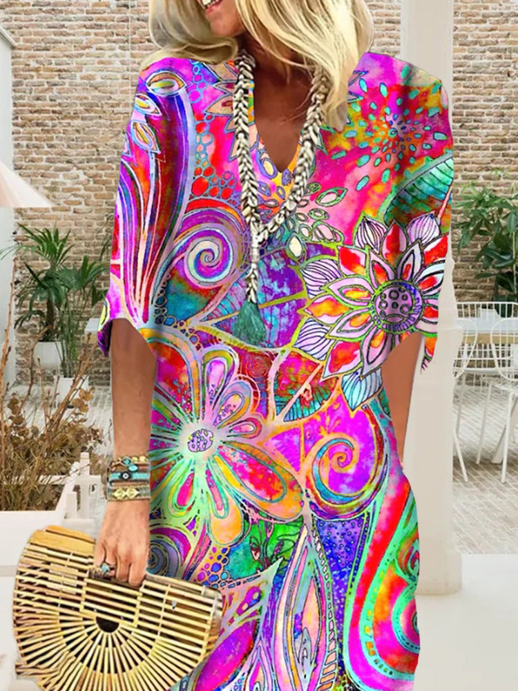 Damen Maxikleid mit floralem Muster und luftigen Ärmeln R&B