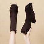 Damen stilvolle Stiefeletten mit Blockabsatz und Reißverschluss R&B