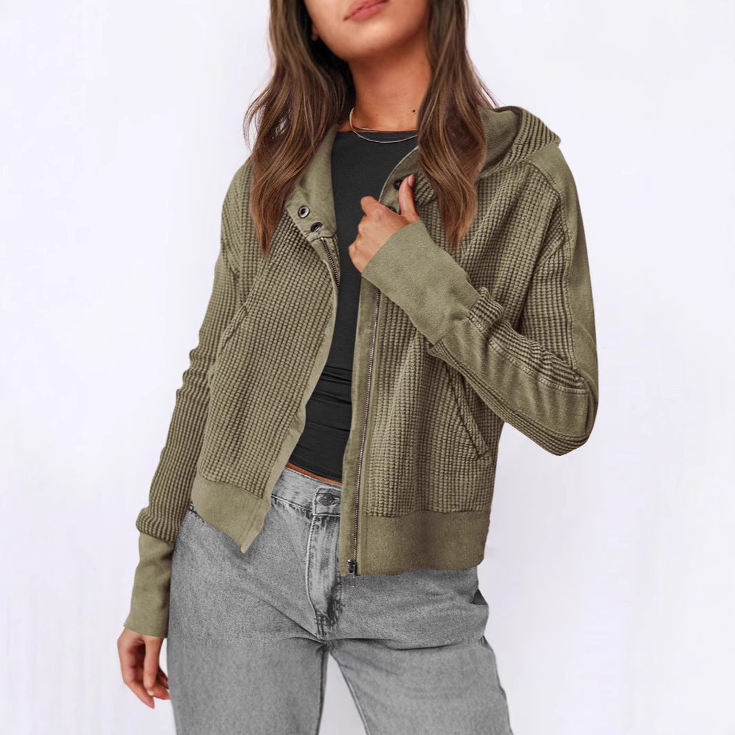 Damen lässige Zip-Jacke mit Kapuze und strukturiertem Design R&B