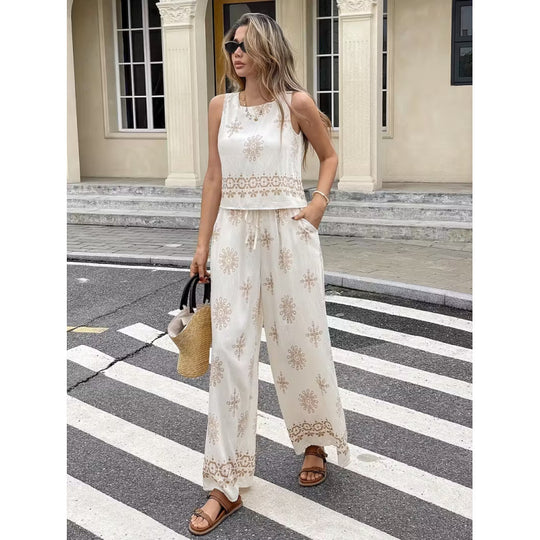 Damen zwei-teiliges Sommer Set mit feiner Stickerei und weitem Schnitt R&B