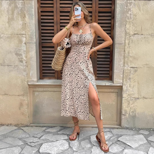 Damen Maxikleid mit Floralprint und verstellbaren Trägern R&B