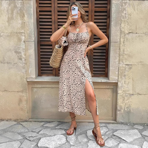 Damen Maxikleid mit Floralprint und verstellbaren Trägern R&B