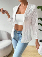 Damen nan transparenter Spitzenblazer mit Schalkragen und dreiviertellangen Ärmeln R&B