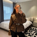 Damen stylische Utility-Jacke mit Gürtel und praktischen Taschen R&B